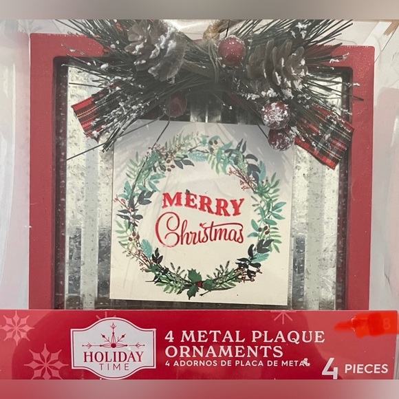 New in box set of 4 metal plaque Christmas ornaments - Picture 3 of 7